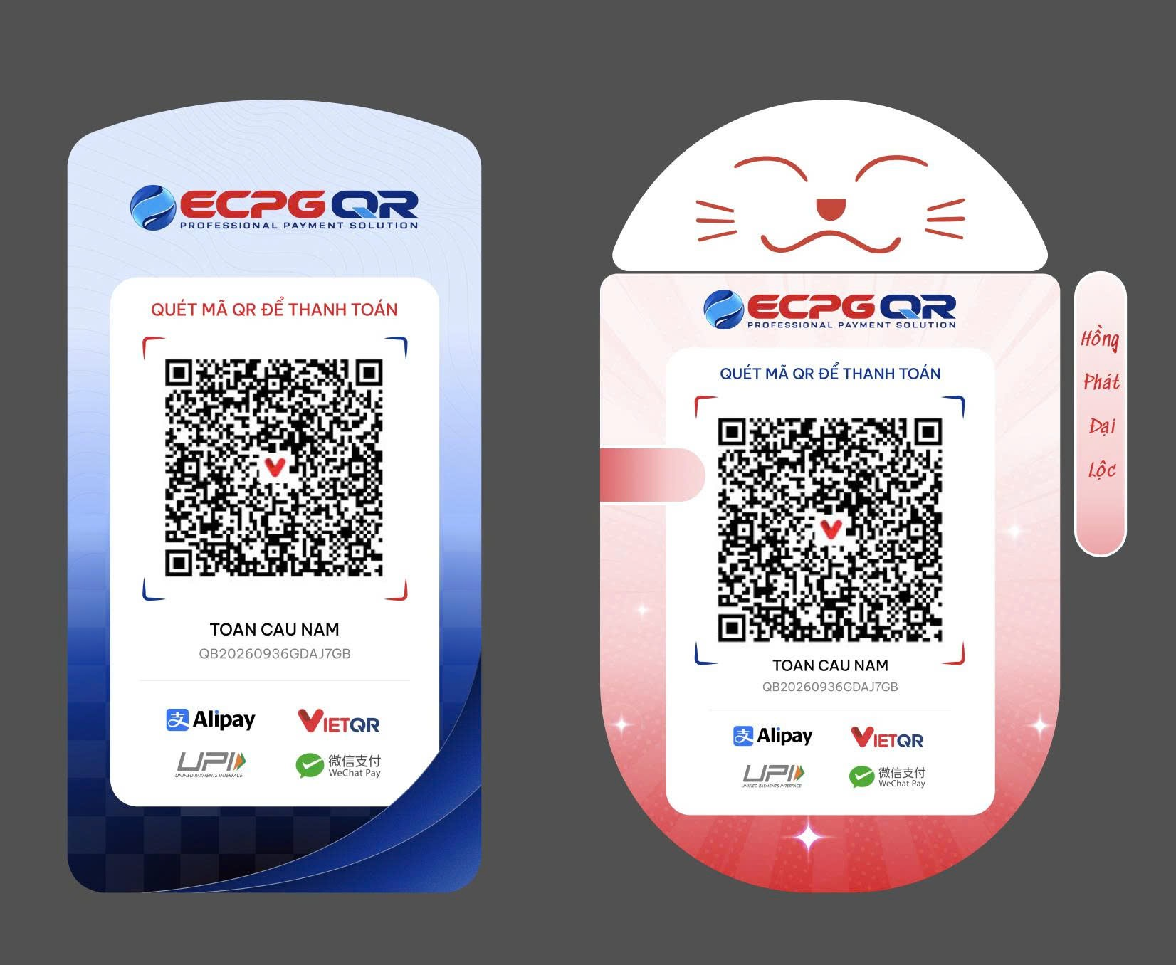 Mẫu đứng và mẫu mèo thần tài ECPG QR
